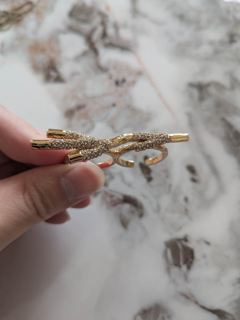 Gold Crystal Double Band Ring